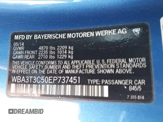 2014 BMW 4 Series 435i z VIN WBA3T3C50EP737451, wystawiony jako IAAI lot #41709454 z przebiegiem 146 804 mil mil oraz . Historia ofert i sprzedaży dostępna na DreamBid. Obrazek 9.