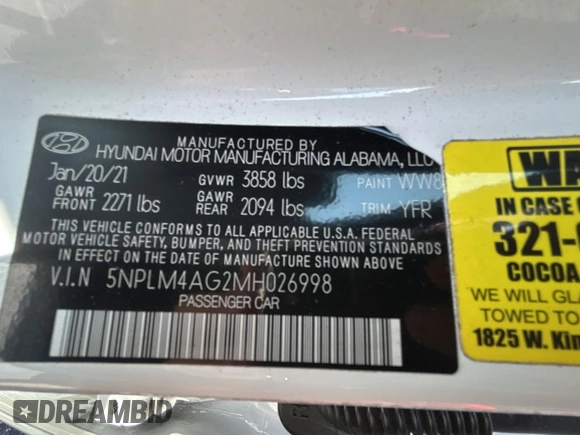 2021 Hyundai Elantra SEL z VIN 5NPLM4AG2MH026998, wystawiony jako Copart lot #61692135 z przebiegiem 55 861 mil mil oraz Czysty tytuł • Clean title. Historia ofert i sprzedaży dostępna na DreamBid. Obrazek 10.