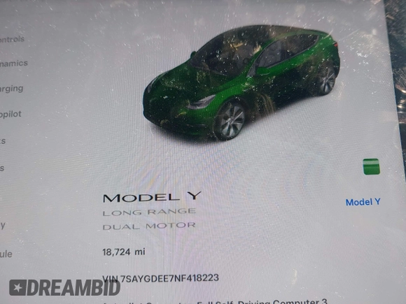 2022 Tesla Model Y Long Range z VIN 7SAYGDEE7NF418223, wystawiony jako IAAI lot #42046651 z przebiegiem 18 724 mil mil oraz . Historia ofert i sprzedaży dostępna na DreamBid. Obrazek 16.