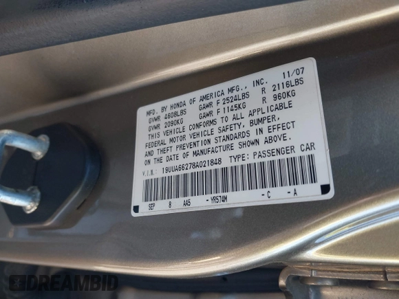 2008 Acura TL with VIN 19UUA66278A021848, listed as a IAAI auction lot 41757893 with 122,940 mi miles. Bid and sale history available at carsss.com. Image 9.