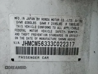 2003 Honda Accord LX z VIN JHMCM56333C022317, wystawiony jako Copart lot #48175075 z przebiegiem 74 228 mil mil oraz Nie do naprawy • Non repairable. Historia ofert i sprzedaży dostępna na DreamBid. Obrazek 12.