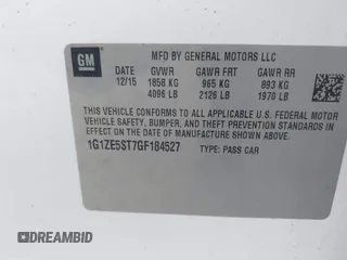 2016 Chevrolet Malibu LT with VIN 1G1ZE5ST7GF184527, listed as a IAAI auction lot 41827123 with 80,823 mi miles and . Bid and sale history available at DreamBid. Image 9.