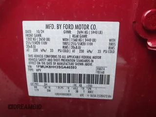 2025 Ford Explorer with VIN 1FMUK8HH3SGA46593, listed as a IAAI auction lot 41509990 with 2,290 mi miles and . Bid and sale history available at DreamBid. Image 9.