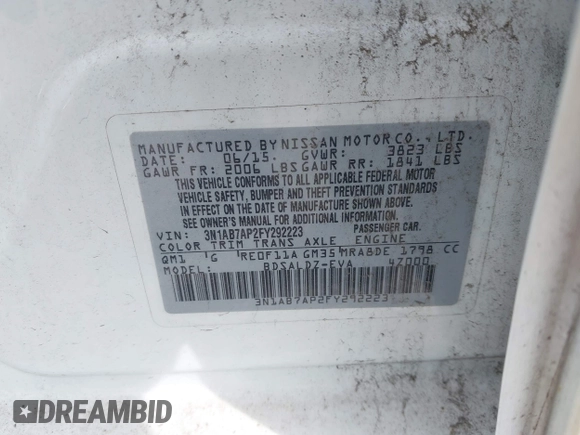 2015 Nissan Sentra SV z VIN 3N1AB7AP2FY292223, wystawiony jako IAAI lot #42338913 z przebiegiem 170 910 mil mil oraz . Historia ofert i sprzedaży dostępna na DreamBid. Obrazek 9.