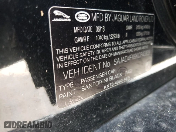 2019 Jaguar XE 25t Premium with VIN SAJAD4FX6KCP43835, listed as a Copart auction lot 67842174 with 53,712 mi miles and Non Repairable. Bid and sale history available at carsss.com. Image 12.