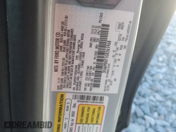 2016 Ford Fusion SE with VIN 3FA6P0H71GR265968, listed as a Copart auction lot 51695015 with 179,313 mi miles and Salvage Title. Bid and sale history available at carsss.com. Image 12.