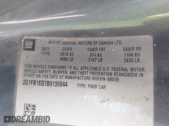 2011 Chevrolet Camaro 1LT с VIN 2G1FB1ED7B9136844, выставлен на аукционе IAAI как лот 42223709 с пробегом 180 139 миль миль и . История ставок и продаж доступна на DreamBid. Изображение 9.