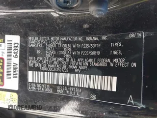 2014 Toyota Sienna SE with VIN 5TDXK3DC3ES521202, listed as a IAAI auction lot 41579320 with 182,982 mi miles and . Bid and sale history available at DreamBid. Image 9.