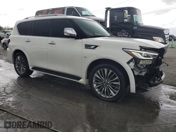2018 Infiniti QX80 with VIN JN8AZ2NE9J9191221, listed as a Copart auction lot 52523615 with 114,002 mi miles and Salvage Title. Bid and sale history available at carsss.com. Image 4.