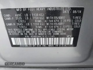 2015 Subaru Outback 2.5i with VIN 4S4BSAAC1F3217545, listed as a IAAI auction lot 42448345 with 124,617 mi miles and . Bid and sale history available at DreamBid. Image 9.