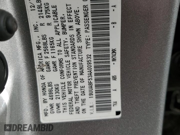 2010 Acura TL Technology z VIN 19UUA8F53AA009532, wystawiony jako Copart lot #51294875 z przebiegiem 147 919 mil mil oraz Szkoda całkowita • Salvage title. Historia ofert i sprzedaży dostępna na DreamBid. Obrazek 12.