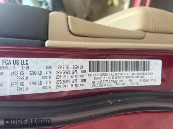 2018 Jeep Grand Cherokee Overland with VIN 1C4RJFCG2JC274512, listed as a Copart auction lot 63438715 with 161,870 mi miles and Clean title. Bid and sale history available at DreamBid. Image 10.