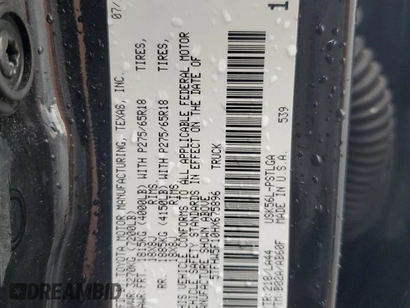 2017 Toyota Tundra Limited with VIN 5TFHW5F10HX675896, listed as a Copart auction lot 58703375 with 106,971 mi miles and Salvage title. Bid and sale history available at DreamBid. Image 12.