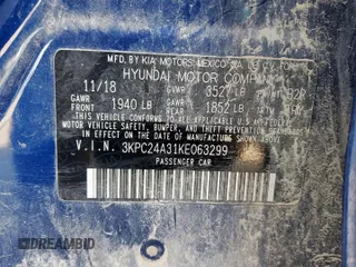 2019 Hyundai Accent SEL with VIN 3KPC24A31KE063299, listed as a Copart auction lot 59804905 with Not provided miles and Salvage title. Bid and sale history available at DreamBid. Image 13.