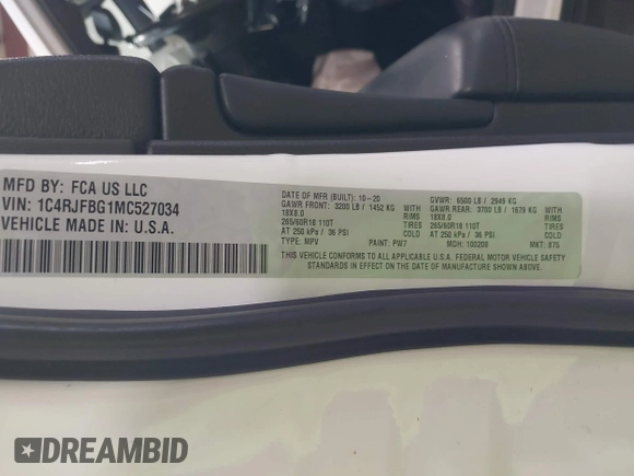 2021 Jeep Grand Cherokee Limited X with VIN 1C4RJFBG1MC527034, listed as a IAAI auction lot 42132077 with 71,127 mi miles and . Bid and sale history available at DreamBid. Image 9.