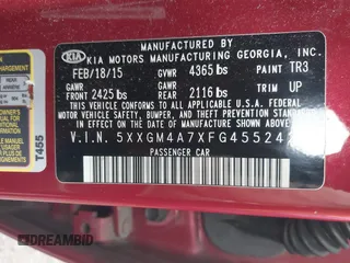 2015 Kia Optima LX with VIN 5XXGM4A7XFG455242, listed as a IAAI auction lot 42501654 with 139,209 mi miles and . Bid and sale history available at DreamBid. Image 9.