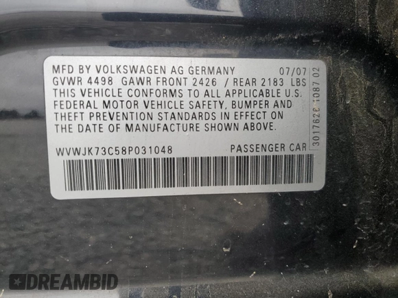 2008 Volkswagen Passat Turbo z VIN WVWJK73C58P031048, wystawiony jako Copart lot #72563814 z przebiegiem 175 435 mil mil oraz Szkoda całkowita • Salvage title. Historia ofert i sprzedaży dostępna na DreamBid. Obrazek 14.