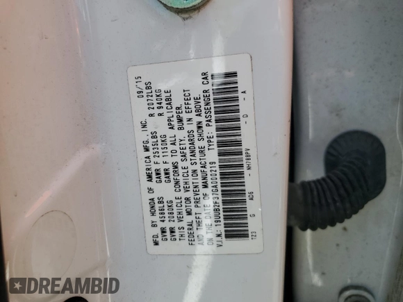 2016 Acura TLX V6 with VIN 19UUB2F37GA000219, listed as a Copart auction lot 59257515 with 119,093 mi miles and Salvage title. Bid and sale history available at DreamBid. Image 12.