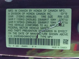 2019 Honda CR-V LX with VIN 2HKRW6H34KH210131, listed as a IAAI auction lot 41776685 with 75,339 mi miles. Bid and sale history available at carsss.com. Image 9.