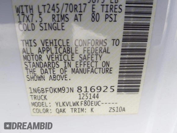 2018 Nissan NV Cargo S z VIN 1N6BF0KM9JN816925, wystawiony jako IAAI lot #41416712 z przebiegiem 93 130 mil mil oraz . Historia ofert i sprzedaży dostępna na DreamBid. Obrazek 9.