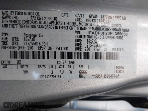 2015 Ford Focus SE with VIN 1FADP3F20FL355058, listed as a IAAI auction lot 41666337 with 144,887 mi miles. Bid and sale history available at carsss.com. Image 9.