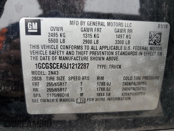 2018 Chevrolet Colorado 2WD LT with VIN 1GCGSCEA9J1212287, listed as a Copart auction lot 84537064 with 116,852 mi miles and Salvage Title. Bid and sale history available at DreamBid. Image 12.
