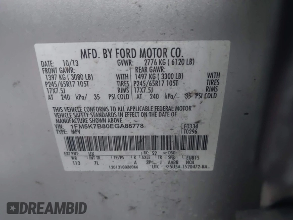 2014 Ford Explorer с VIN 1FM5K7B80EGA88778, выставлен на аукционе IAAI как лот 42369229 с пробегом 163 454 миль миль и . История ставок и продаж доступна на DreamBid. Изображение 9.