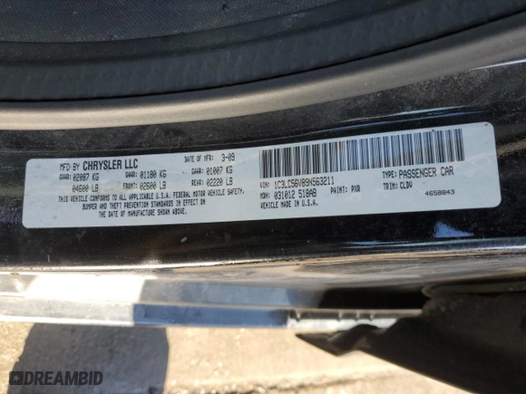 2009 Chrysler Sebring Limited with VIN 1C3LC56V89N563211, listed as a Copart auction lot 47309185 with 137,605 mi miles and Salvage Title. Bid and sale history available at carsss.com. Image 12.