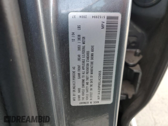2005 Porsche Cayenne z VIN WP1AA29P65LA23655, wystawiony jako Copart lot #55174175 z przebiegiem 153 837 mil mil oraz Szkoda całkowita • Salvage title. Historia ofert i sprzedaży dostępna na DreamBid. Obrazek 12.