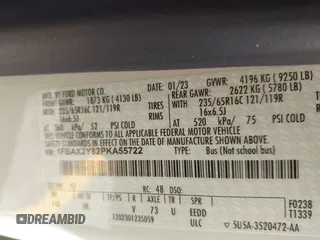 2023 Ford Transit Passenger XL с VIN 1FBAX2Y82PKA55722, выставлен на аукционе IAAI как лот 42240587 с пробегом 42 172 миль миль и . История ставок и продаж доступна на DreamBid. Изображение 9.