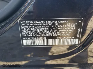 2020 Volkswagen Passat 2.0T S with VIN 1VWAA7A36LC016982, listed as a Copart auction lot 46797065 with 90,550 mi miles and Non Repairable. Bid and sale history available at carsss.com. Image 12.
