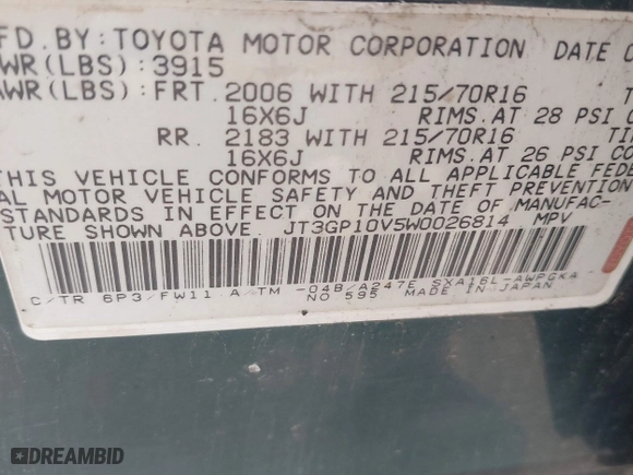 1998 Toyota RAV4 with VIN JT3GP10V5W0026814, listed as a IAAI auction lot 42003456 with 196,842 mi miles. Bid and sale history available at carsss.com. Image 9.