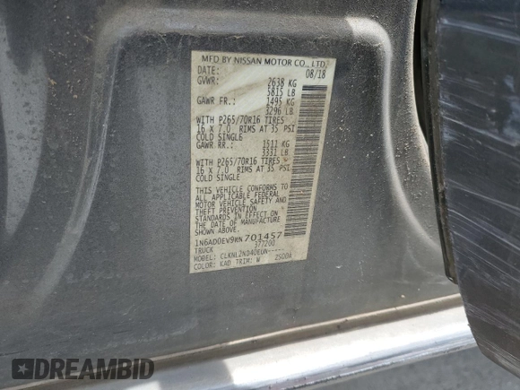 2019 Nissan Frontier SV with VIN 1N6AD0EV9KN701457, listed as a Copart auction lot 53814735 with 108,613 mi miles and Salvage title. Bid and sale history available at DreamBid. Image 12.