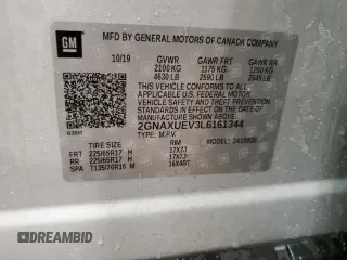 2020 Chevrolet Equinox LT with VIN 2GNAXUEV3L6161344, listed as a Copart auction lot 41813065 with 74,254 mi miles and Non Repairable. Bid and sale history available at DreamBid. Image 15.