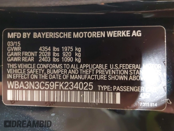 2015 BMW 4 Series 428i z VIN WBA3N3C59FK234025, wystawiony jako IAAI lot #42301785 z przebiegiem 66 729 mil mil oraz . Historia ofert i sprzedaży dostępna na DreamBid. Obrazek 9.