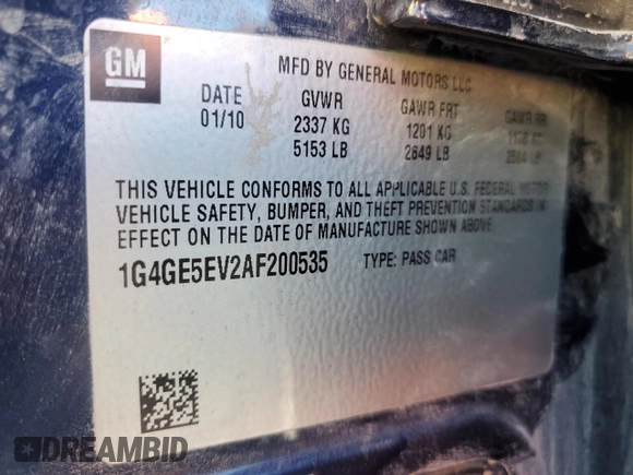 2010 Buick LaCrosse CXS with VIN 1G4GE5EV2AF200535, listed as a Copart auction lot 51791105 with 112,446 mi miles and Clean Title. Bid and sale history available at DreamBid. Image 12.