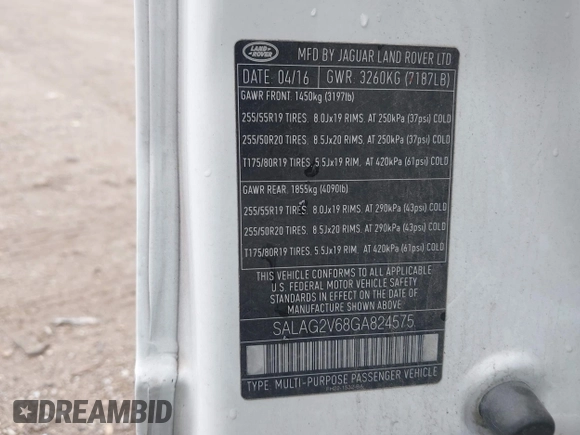 2016 Land Rover LR4 HSE с VIN SALAG2V68GA824575, выставлен на аукционе IAAI как лот 42154687 с пробегом 74 260 миль миль и . История ставок и продаж доступна на DreamBid. Изображение 9.