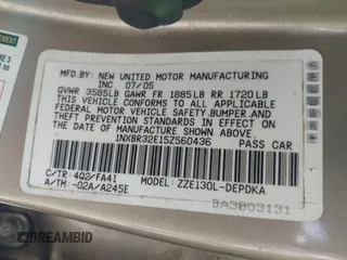 2005 Toyota Corolla CE with VIN 1NXBR32E15Z560436, listed as a IAAI auction lot 42140160 with 103,949 mi miles and . Bid and sale history available at DreamBid. Image 9.