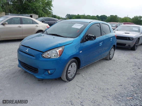 2015 Mitsubishi Mirage DE with VIN ML32A3HJ9FH043477, listed as a IAAI auction lot 42109009 with 124,817 mi miles. Bid and sale history available at carsss.com. Image 2.