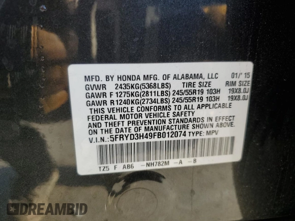 2015 Acura MDX Technology with VIN 5FRYD3H49FB012074, listed as a Copart auction lot 87838855 with 128,601 mi miles and Salvage Title. Bid and sale history available at DreamBid. Image 16.
