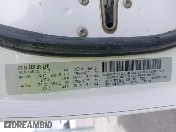 2015 Ram 1500 Tradesman with VIN 1C6RR7FG3FS713618, listed as a IAAI auction lot 41422623 with 177,083 mi miles and . Bid and sale history available at DreamBid. Image 9.