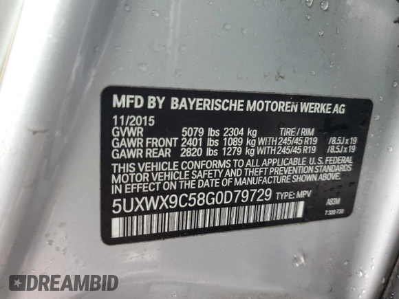 2016 BMW X3 xDrive28i with VIN 5UXWX9C58G0D79729, listed as a Copart auction lot 78850294 with 99,561 mi miles and Salvage Title. Bid and sale history available at carsss.com. Image 13.