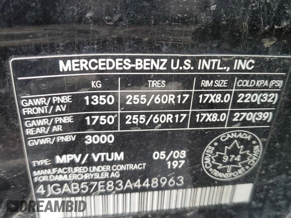 2003 Mercedes-Benz M 350 с VIN 4JGAB57E83A448963, выставлен на аукционе Copart как лот 50143534 с пробегом 214 818 миль миль и Списание • Salvage title. История ставок и продаж доступна на DreamBid. Изображение 13.