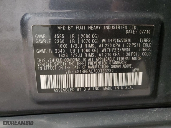 2011 Subaru Outback 2.5i with VIN 4S4BRBAC7B3333232, listed as a Copart auction lot 51266325 with 183,649 mi miles and Salvage Title. Bid and sale history available at carsss.com. Image 13.