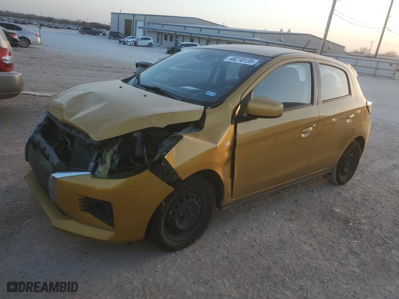 2021 Mitsubishi Mirage ES with VIN ML32AUHJ6MH010777, listed as a Copart auction lot 48218135 with 56,077 mi miles and Salvage Title. Bid and sale history available at carsss.com. Image 1.