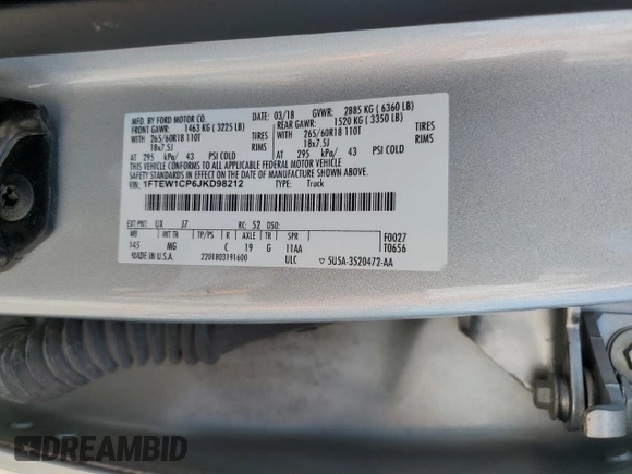 2018 Ford F-150 XL with VIN 1FTEW1CP6JKD98212, listed as a Copart auction lot 50997855 with 0 mi miles and Clean Title. Bid and sale history available at carsss.com. Image 12.