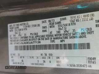 2014 Ford Escape Titanium with VIN 1FMCU9J93EUA77136, listed as a Copart auction lot 52454785 with 154,607 mi miles and Salvage Title. Bid and sale history available at carsss.com. Image 13.