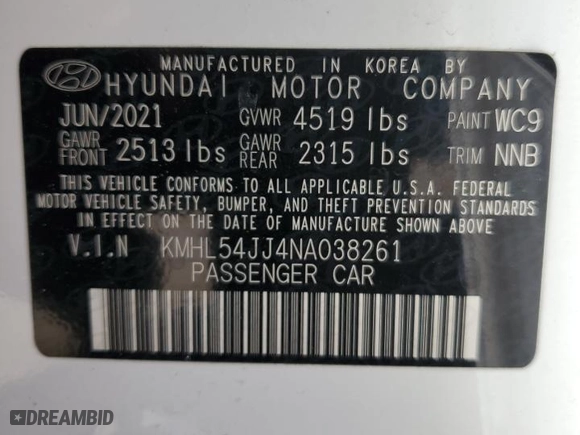 2022 Hyundai Sonata Hybrid Limited with VIN KMHL54JJ4NA038261, listed as a Copart auction lot 76106104 with 35,672 mi miles and Salvage Title. Bid and sale history available at carsss.com. Image 13.