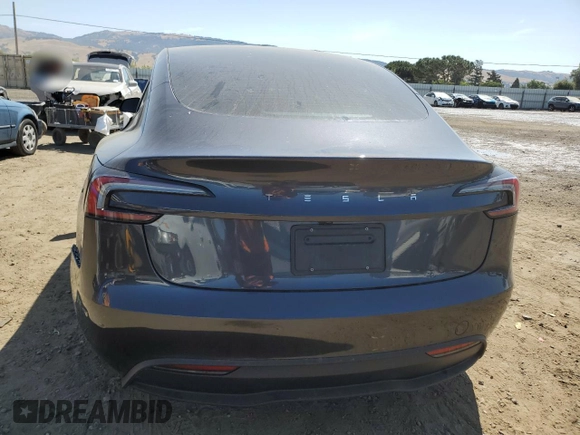 2025 Tesla Model 3 Long Range with VIN 5YJ3E1EA9SF910112, listed as a Copart auction lot 57993525 with 4,645 mi miles and Salvage title. Bid and sale history available at DreamBid. Image 6.