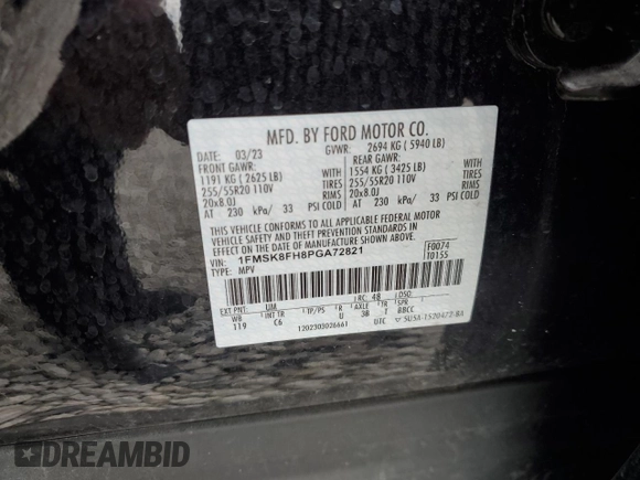 2023 Ford Explorer Limited z VIN 1FMSK8FH8PGA72821, wystawiony jako Copart lot #53086125 z przebiegiem 14 162 mil mil oraz Szkoda całkowita • Salvage title. Historia ofert i sprzedaży dostępna na DreamBid. Obrazek 14.